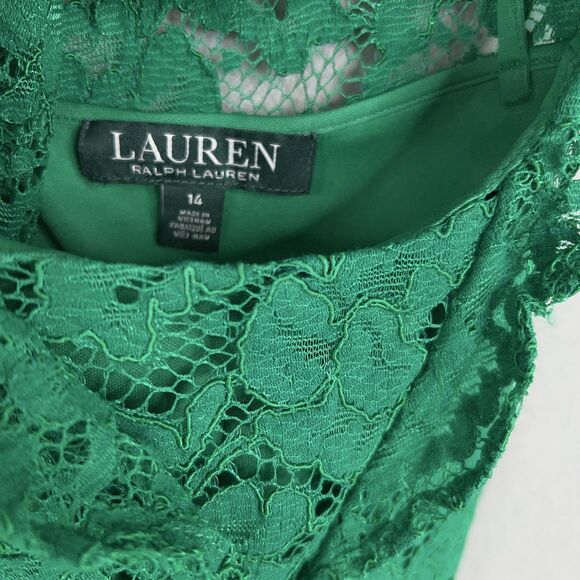 Ralph Lauren Dress Womens 14 Green Lace Flutter Sleeve Party Floral Romantic LRL - Picture 5 of 14